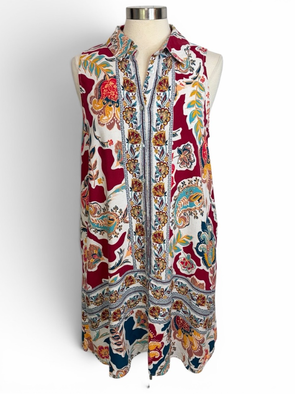 FIGUEROA & FLOWER Floral Boho Sleeveless Collared Button Down Dress